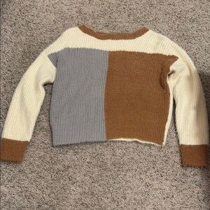 Colorblock Sweater in Cream, Gray, and Brown